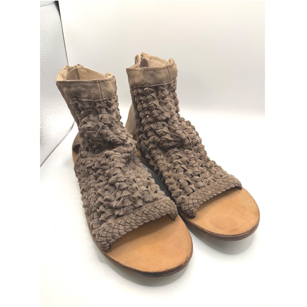 Free People Woven Suede Gladiator Sandals Women 38 Brown Excellent Flat Zip